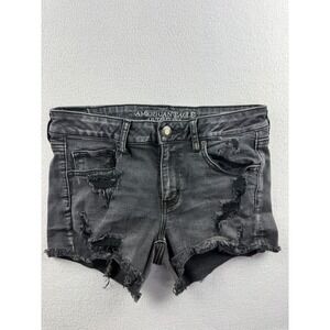American Eagle Outfitters Super Stretch Black Distressed Denim Shorts Womens 10